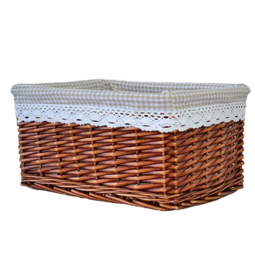 Rurality Willow Wicker Storage Basket with Lining, Brown，Large