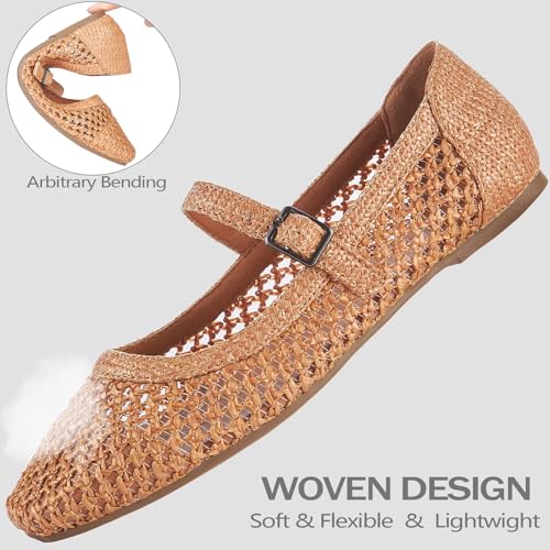 Knit Flats for Women Square Toe Ballet Flats with Strap, Washable Women Dressy Ballet Mary Jane Shoes for Work Office Casual Knit Slip On Shoes Low Heel3