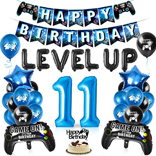 Videospiel Luftballon 11. Geburtstag Blau 11 Jahre Junge Spiel Ballons Blau Schwarz Zahl 11 Folienballon für Kinder Junge Party Dekoration