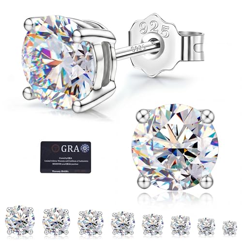 FANCH Moissanite Boucles D'oreille 0.6-4ct pour Femme Argent Sterling 925 Brillant Rond Coupe D Couleur VVS1 Créé Diamant 18K Or Blanc Plaqué Boucles...