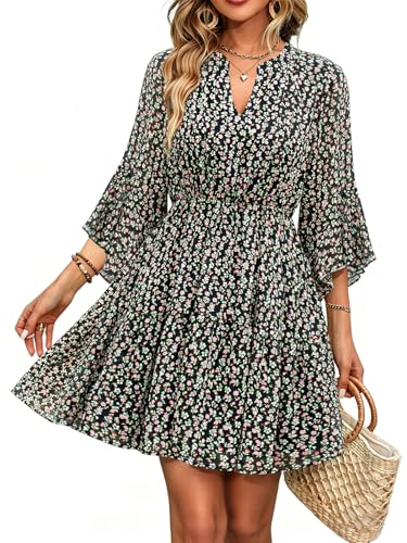 Image of Womens Spring Summer Mini Dress Western Ruffled Sleeve Chiffon V Neck Flowy A Line Short Wedding Guest Party Dresses