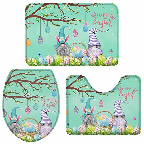 Teather Easter Bathroom Sets 3 Piece Rugs Bunny Ear Gnome Mats Set Non Slip Water Absorbent U-Shaped Contour Toilet Mat Eggs Daisy Spring Flower Butterfly Lid Cover Teather Easter Bathroom Sets 3 Piece Rugs Bunny Ear Gnome Mats Set Non Slip Water Absorbent U-Shaped Contour Toilet Mat Eggs Daisy Spring Flower Butterfly Lid Cover
