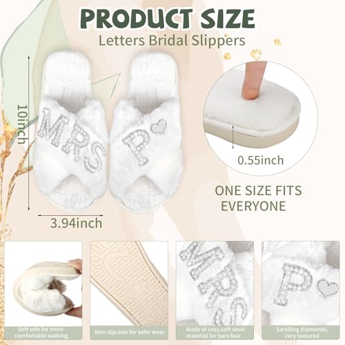 Personalized Initial Letter P Wedding Bride Slippers, Bride to Be Gifts, Bridal Shower Gifts, Bride Hair Clip MRS Makeup Bag3