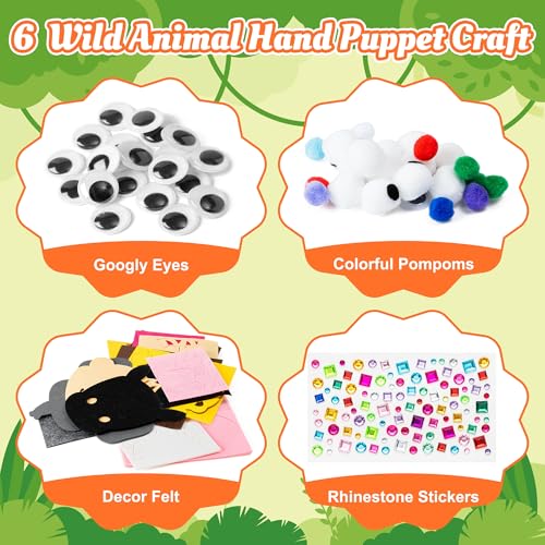 image for WATINC 6Pcs Hand Puppet Making Kit, Art Craft Felt Sock Puppet Toys, C