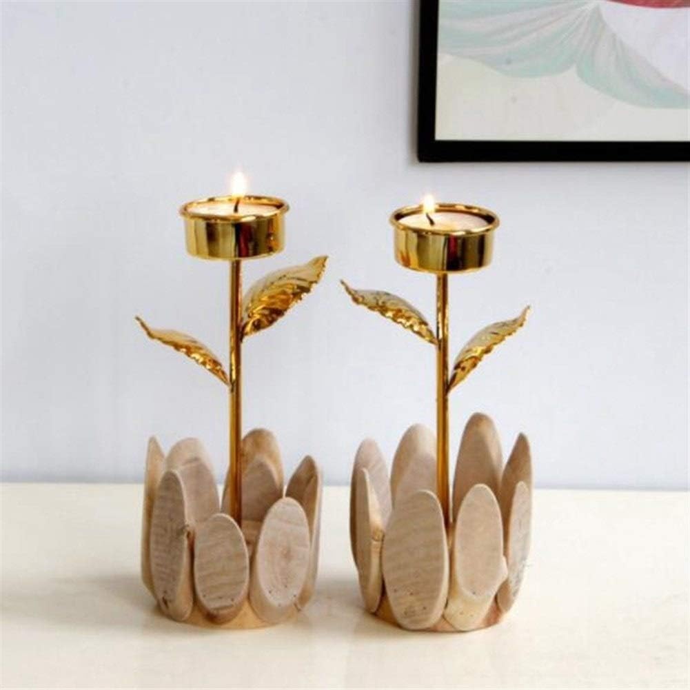 Candle Holders for Table Metal Flower Stand Candelabra Christmas Gold Rose Floral Wooden Base Wedding Event Party Candelabra (Golden)
