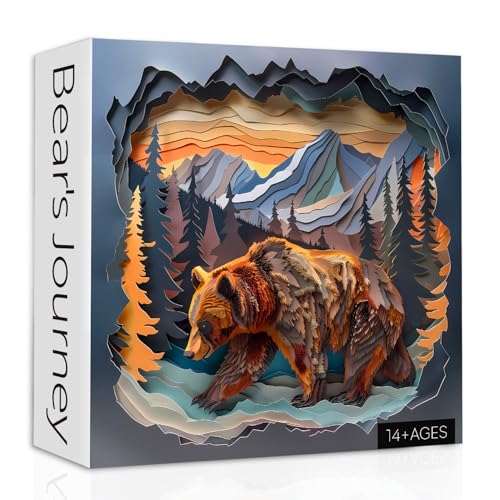 Puzzles de oso animal para adultos 1000 piezas, rompecabezas difíciles de cortar en papel, naturaleza planta bosque montaña como decoración de hogar miniatura 1