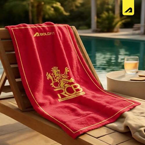 Image of Boldfit X Royal Challengers Bengaluru RCB Official Merchandise Bath Towel 100% Cotton Lightweight Soft & Absorbent Large Shower Towel for Gym, Sports, Bath, Beach & Pool Red (70 x 140 cm)