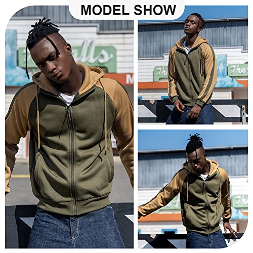 Image of MANTORS Mens Fleece Jackets Contrast Hoodies Lightweight Sweatshirt Color Block Jacket Coats
