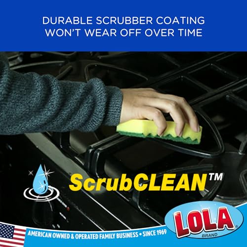 Image of LOLA Heavy Duty Scrub Sponges, 12 Pack, Made in USA, Superior Sponge Lasts up to 4X Longer, Reusable Long Lasting, Next Generation Cleaning