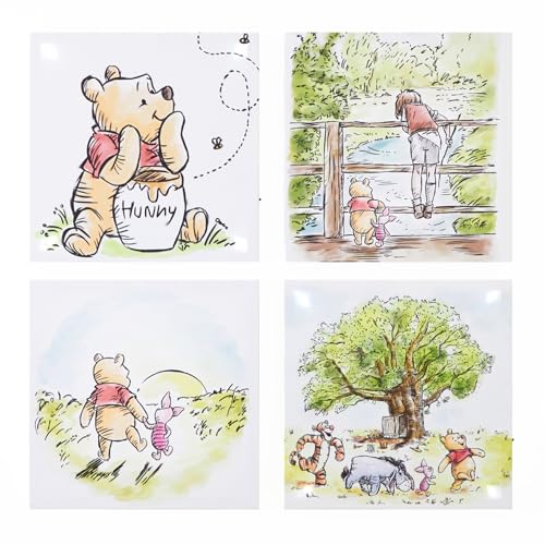 Image of Idea Nuova Disney Winnie the Pooh LED Canvas Wall Art,4-Pack Kids Room Decor,Light-Up Wall Hangings, Each 11"x11",Nursery & Bedroom Decoration Set