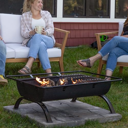 Sunnydaze 36-Inch Northland Steel Outdoor Fire Pit with Grill - Outdoor Fireplace with Cooking Grate, Spark Screen, Cover, and Poker