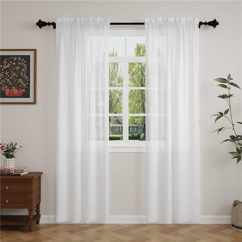 GFCC White Voile Curtains 90 Drops 2 Panels Net Curtains for Windows
