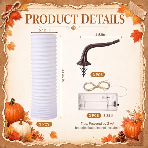 Gerrii 3 Sets Pumpkin Lantern Kit DIY Plastic Pumpkin Hanging Lanterns with String Lights and Artificial Stems Light up Craft Kit for Fall Home Decor Halloween Party Supplies by Gerrii - Used condition - Image 2