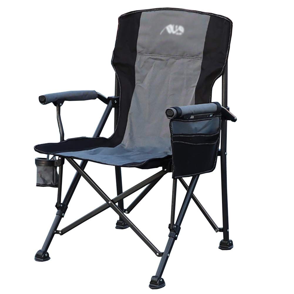 YXX- Składane krzesła z ramą ze stali na kemping, wędkowanie i plażę - uchwyty na kubki, torba w zestawie, obsługuje 150 kg/330 lbs (kolor: Szary)