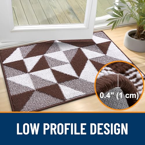 Image of OLANLY Door Mat Indoor Entrance Washable 36x24, Odor-Free Low-Profile Front Back Geometric Doormat, Absorbent Resist Dirt Entry Carpet, Easy to Clean Sturdy Floor Mats for Entryway, Dark Brown