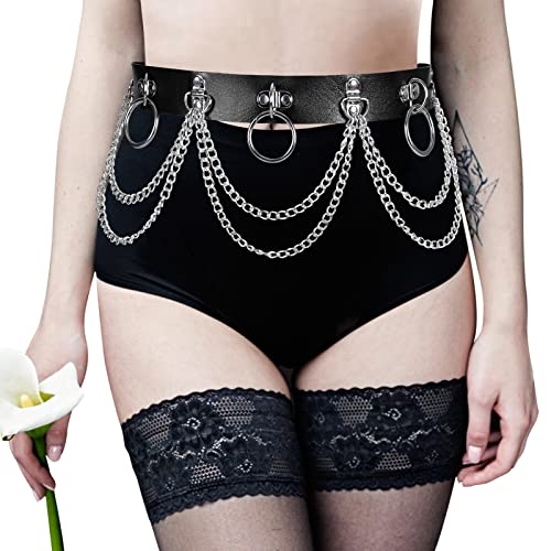 Women's Body Harness Fashion Leather Garter Belt Waist Metal chain Belt Halloween Punk Festival Dance Belt Costume4