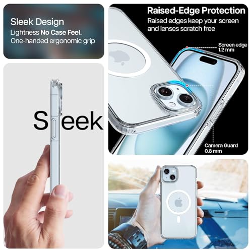 Image of KAPAVER Back Cover Case Compatible with iPhone 15 Plus (TPU+PC) (2 Clear TG + 1 Mag-X Clear)