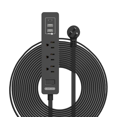 Flat Plug Extension Cord 15 Ft NTONPOWER Ultra Thin Flat Extension Cord Under Carpet Rug Door 3 Outlets Power Strip with 3 USB Ports Wall Mount Overload Protection for Indoor Home Office Black