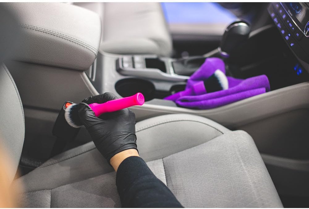 Detail Factory - Synthetic Detailing Brush Set - Long & Short Brush - Ultra-Soft Interior Car Cleaning Brushes for, Screens, Emblems, & Tight Spaces - Pink
