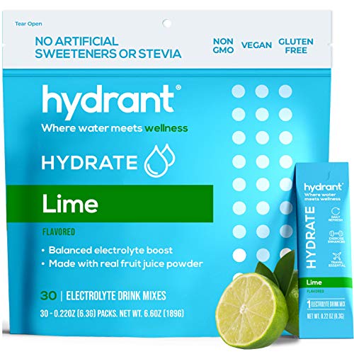 Hydrant Lime Rapid Hydration Drink Mix, Electrolyte Powder, Dehydration Recovery Drink Blend w. Zinc, Simple Ingredients, Vegan, 30 day supply
