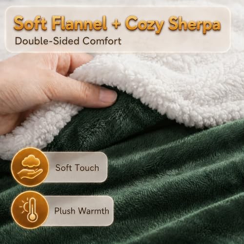 Minervada Heated Blanket Electric Blanket Full Size 72''x84'' with 5 Heat Settings, 10 Hour Auto Off, Machine Washable, Flannel & Sherpa Soft Warming Blanket for Couch, Bed, Office - Grass Green — view 4