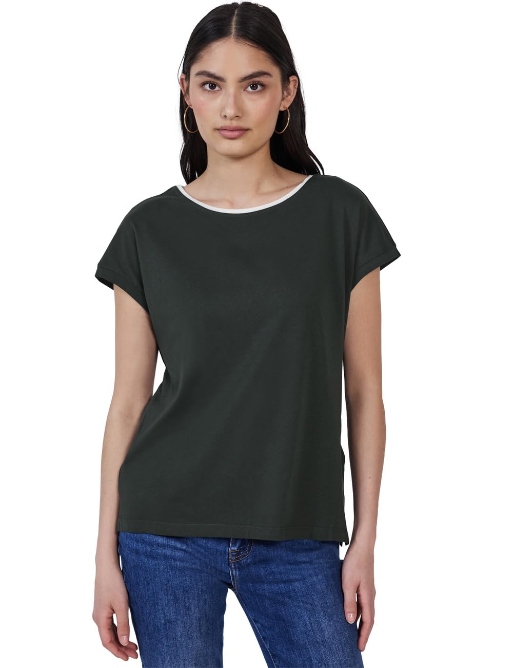 Damen Shirt mit farbigem Kragen