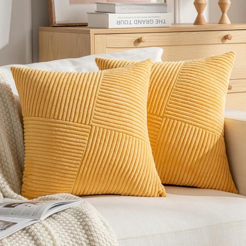 DecorMommt Zierkissenbezüge 40x40 Gelb Kissenbezug Cord Samt Weich Kissenbezüge Herbst Dekoration 2er Set Luxuriös Elegante Dekokissen Bezug für Wohnzimmer Schlafzimmer Garten Wohnkultur