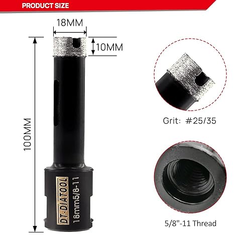 Miniatura 30 de DT-DIATOOL Broca de núcleo de diamante de 1 pulgada - Sierra de agujero soldada de 0.984 in con eje 5/8-11 para piedra dura de mármol de granito