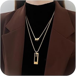 Gold Layered Necklace for Women Gold Pendant Necklace for Winter Gold Plated Stacked Herringbone Choker Necklace Long Neck...