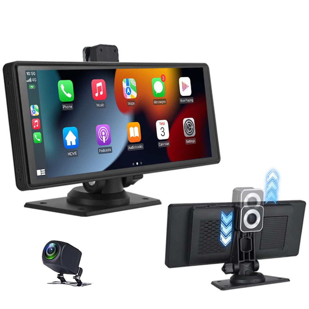 Radio de Coche inalámbrica portátil Apple Carplay con Android Auto Pantalla táctil IPS HD de 9,3" Pantalla CarPlay portátil con cámara Trasera Bluetooth Control de Voz Siri DVR