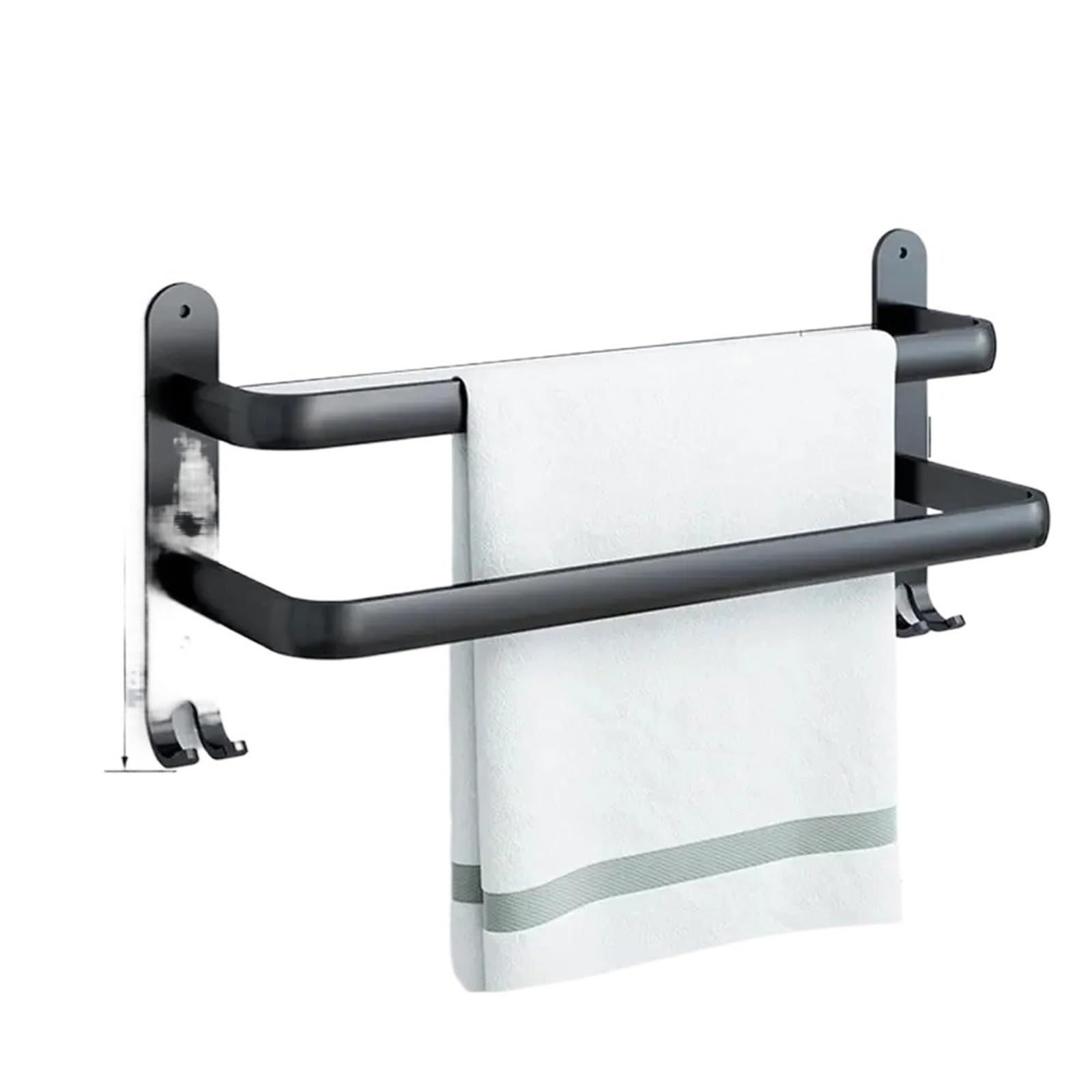 Aluminum Alloy Towel Rack With Hooks Wall Mount Storage Shelf Bathroom Accessories Holder(50cm-Double poles)