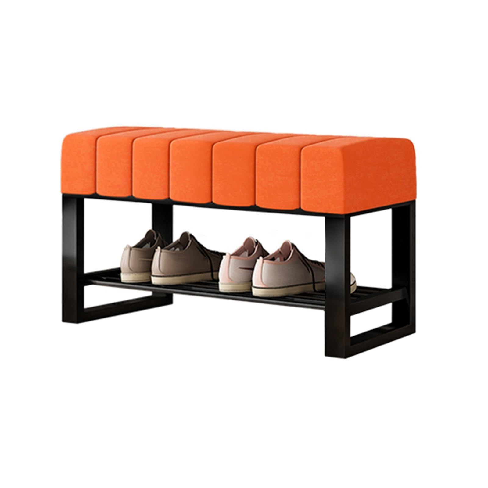 Meuble rangement chaussures orange au design capitonné pour salon chic