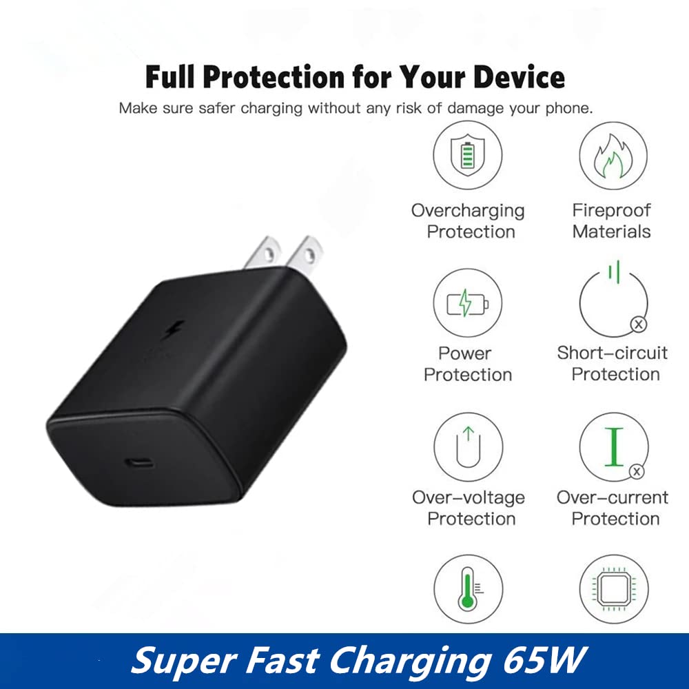 EnergySpot 65W Super Fast Charging Wall Charger Compatible for Samsung Galaxy Z Fold5 Fold4 Fold3 Flip5 Flip4 S22 S23 Ultra Note20 Ultra iPhone15 Pro Max,USB-C Travel Charger with 5FT Charging Cable