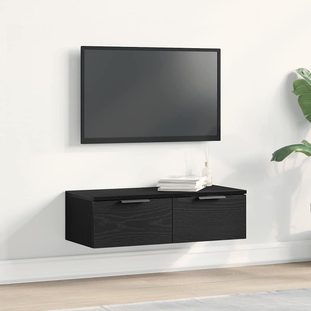 Armario de pared de 68 x 30 x 20 cm en roble negro con cajón para almacenamiento