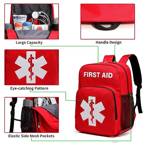 Image of Gatycallaty First Aid Backpack Emergency Medical Empty Waterproof Survival First Responder Trauma Bag Travel Home Outdoor (Red, Snake)
