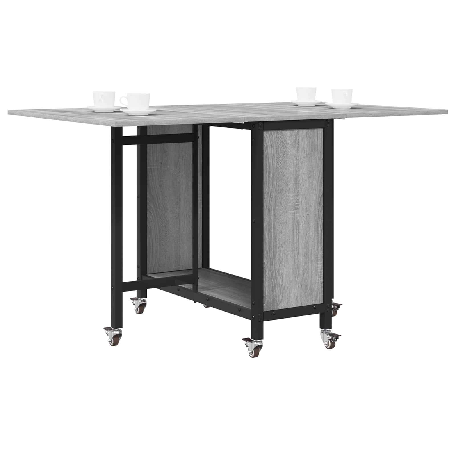 Tavolo da pranzo pieghevole con ruote, 130 x 80 cm, in legno, per cucina, sala da pranzo, ufficio, con vano portaoggetti, superficie resistente all'acqua, regolabile in altezza, stabile