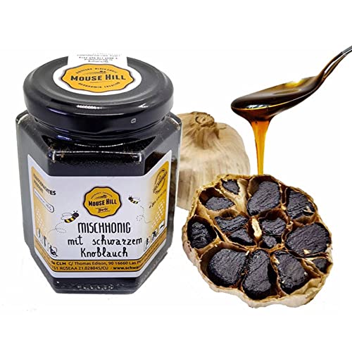 Blandad honung med svart vitlök, tillverkad i Las Pedroñeras, Spanien