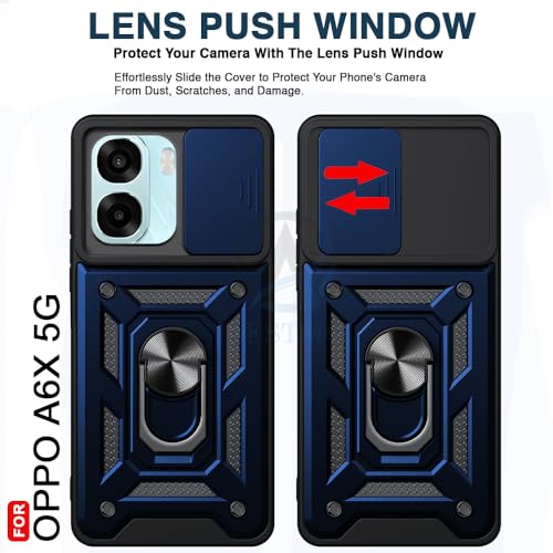 Image of AESTMO Tough Armor Oppo A6S 5G / Oppo K14X 5G / Oppo A6X 5GBumper Back Case Cover | Ring Holder & Sliding Camera Shield Cover | 360 Degree Protection Back Case Cover (Blue)