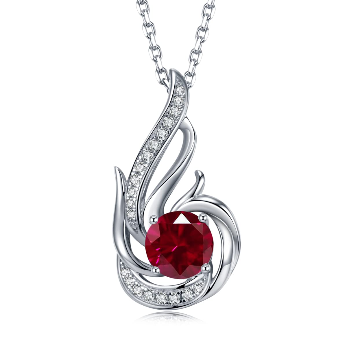 Leva JewkisSterling Silver July Birthstone Created Ruby Necklace for Women Phoenix Necklaces Birthday Anniversary Jewelry Gifts for Women Girls Mom, Adjustable Chain 16+2 Inches