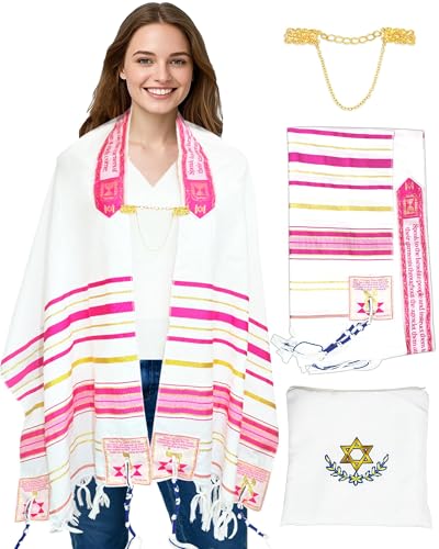 Tallit Prayer Shawl 72” x 22” with Bag, Clip, Tzitzits All-in-One Bundle