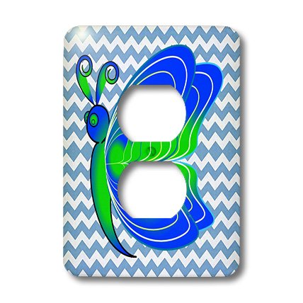 Cache-prise double décoratif mural motif papillons bleu vert pour maison