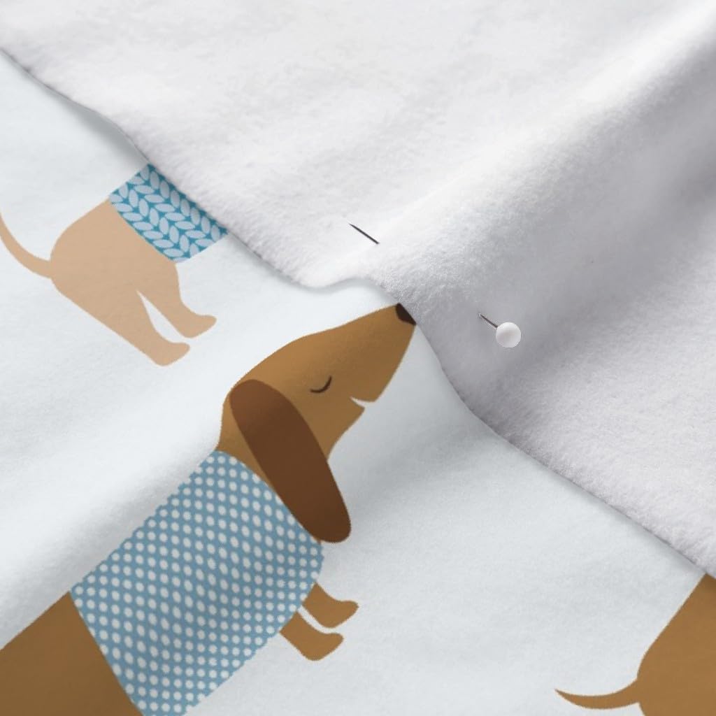 Spoonflower Fabric - Dachshund Blue Dogs Pet Animal Happy Weiner Cute Kids Room Printed on Polartec(R) Fleece Fabric by The Yard - Sewing Blankets Loungewear and No-Sew Projects