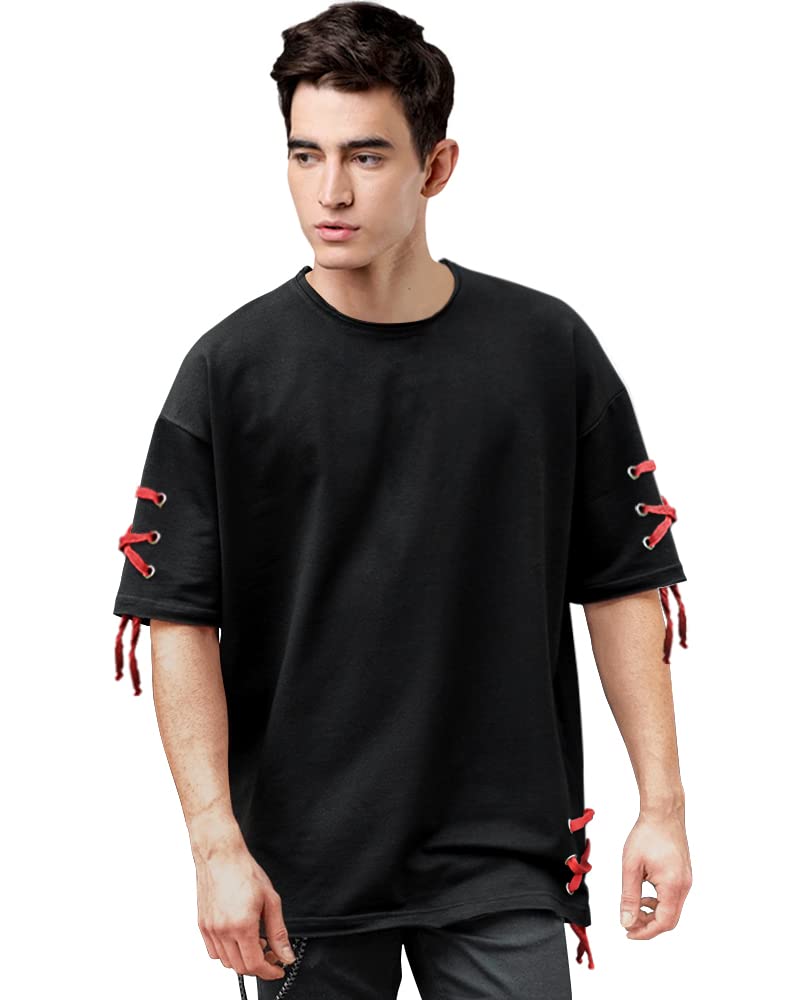 EYEBOGLER T-shirt pour homme, coupe ample, manches mi-longues, col rond, couleur unie