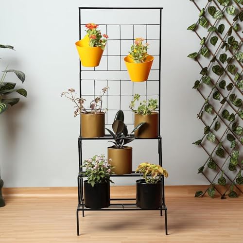 Image of Plant Stands for Outdoor Balcony, Flower Pot Stand for Indoor Plants, Large Metal Planter Stand for Living Room, home decor, Indoor & Outdoor plants (Black)