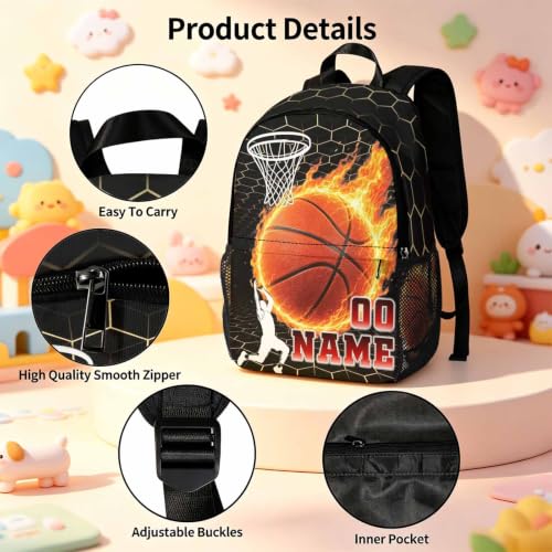 Image of Custom Kids Backpack for Boys Toddler Backpacks Set Back to School Bookbag | Kid Personalized Backpack with Lunch Bag Boy Kindergarten Elementary Preschool Daypack Birthday Gifts Sports Ball Black