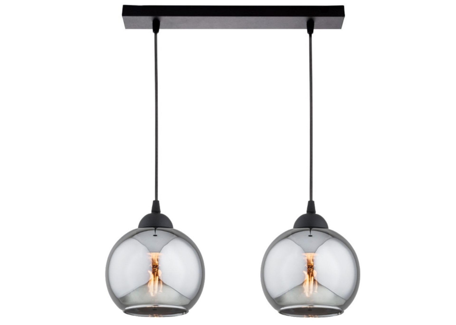 Balken Pendelleuchte 2-flammig aus Metall und Glas in Schwarz, höhenverstellbar | E27 Fassung | LED geeignet | Hängelampe für Wohnzimmer, Flur, Schlafzimmer, Küche oder Büro