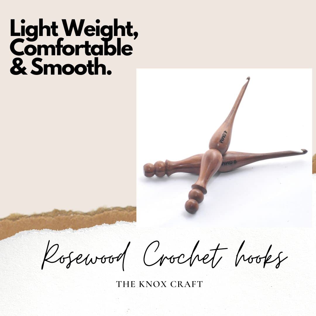 THE KNOX CRAFT - Ganchos de ganchillo de madera, juego de 13 (3,5 mm a 12 mm), gancho de ganchillo para hilo de ganchillo, gancho ergonómico para manos artríticas, regalo de punto para ella