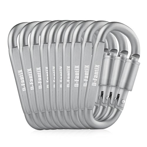 D-FantiX Aluminum Carabiner Keychain, Locking Carabiner Clip with Key Rings Silver (Set of 10)