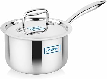 Stainless Steel Triply Induction Compatible Sauce Pan with Lid, 180 mm, Silver
