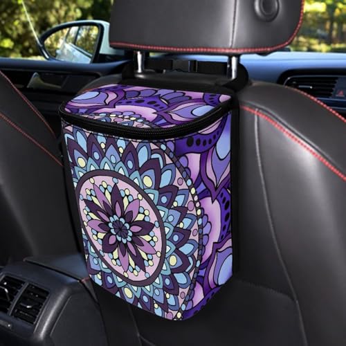 Image of KEIAHUAN Mandala Pattern Hanging Car Trach Can for Back Seat Car Garbage Bag with Lid Easy to Clean Multipurpose Vehicle Garbage Bin for SUV Truck RV Camping